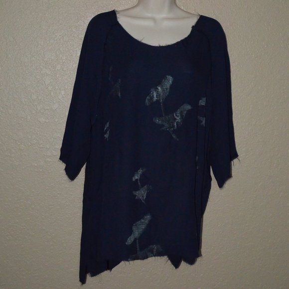 Jaga Tops - NWT $366 Sz M JAGA Navy Silk Tunic Top Blouse w/ Birds